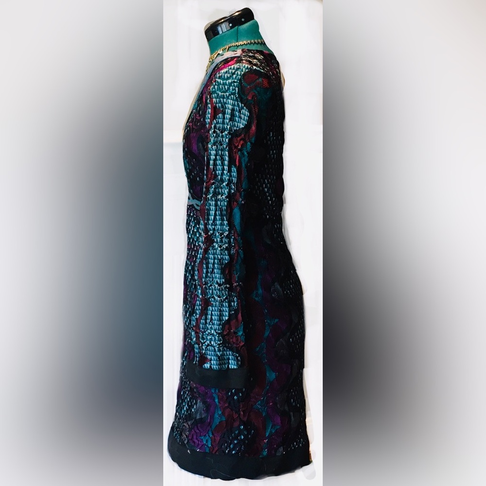 HALE BOB long-sleeve V-neck blue purple midi dress Lace Geometric Stretch Jewel - Picture 5 of 11